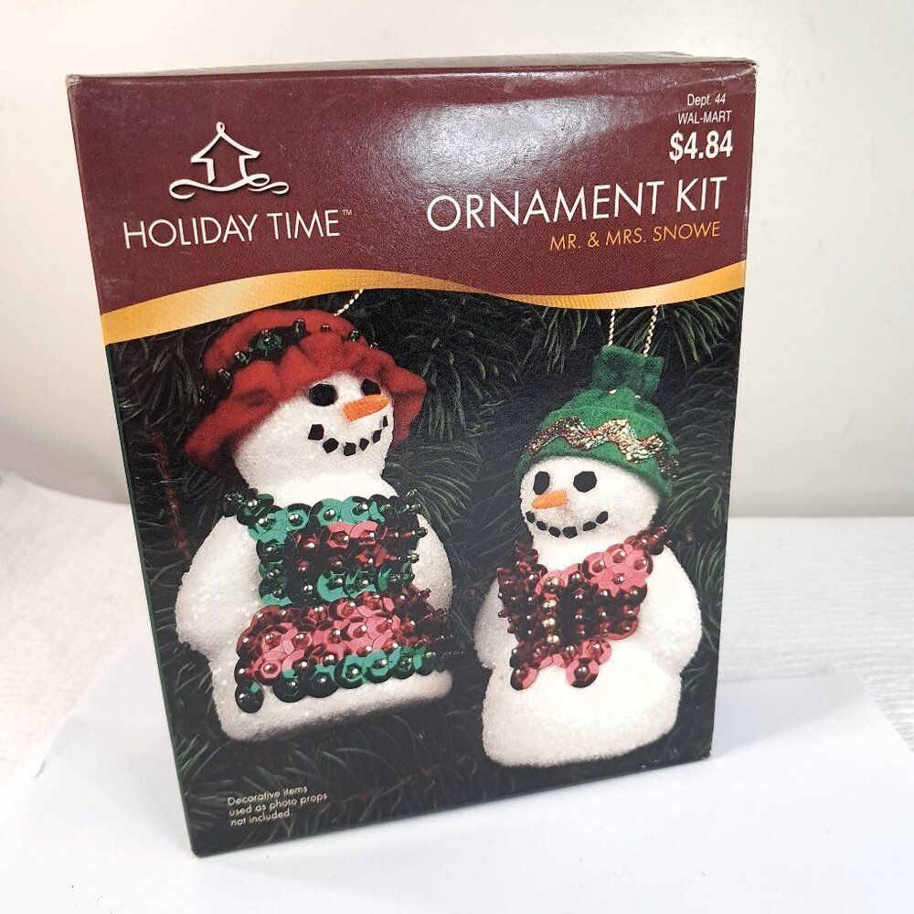 NEW Vintage‎ Holiday Time ornament kit Mr. & Mrs. Snowe Snowman snow man sequins